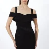 Petite Ponte And Power Mesh Jersey Midi Dress