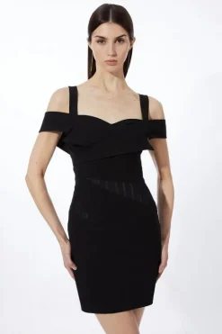 Petite Ponte And Power Mesh Jersey Midi Dress