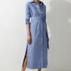 Petite Poplin Dropped Sleeve Woven Belted Shirt Dress