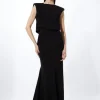 Petite Premium Bonded Crepe Drape Detail Maxi Dress