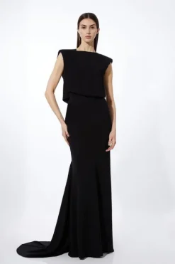 Petite Premium Bonded Crepe Drape Detail Maxi Dress
