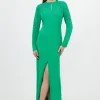 Petite Premium Cady Cutwork Woven Long Sleeve Maxi Dress