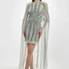 Petite Premium Embellished Cape Mini Dress