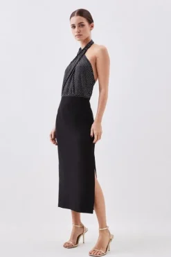 Petite Premium Embellished Diamante Midi Dress