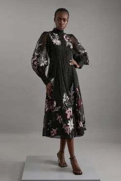 Petite Premium Embroidered Beaded Organdie Woven Maxi Dress