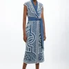 Petite Premium Pearl Embellished Denim Woven Blazer Midi Dress