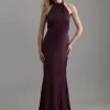 Petite Premium Satin Halter Neck Tailored Maxi Dress