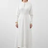Petite Premium Viscose Crepe Long Sleeve Woven Midi Dress