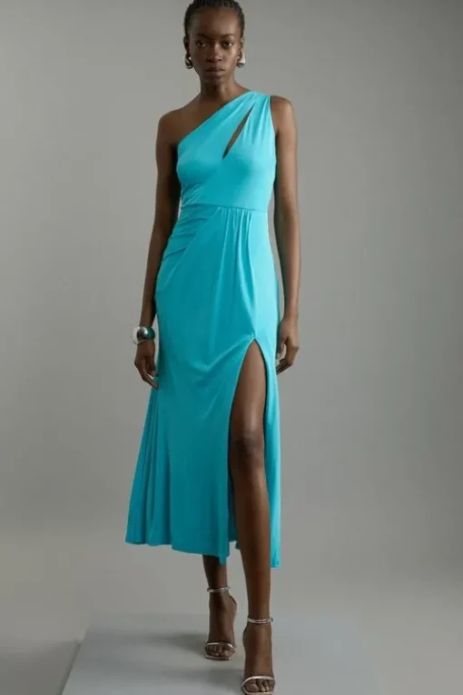 Petite Premium Viscose Jersey Bandeau Split Maxi Dress