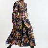 Petite Printed Eyelet Woven Midi Dress With Guipure Trim