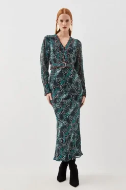 Petite Printed Georgette Woven Maxi Dress With Scarf Detail