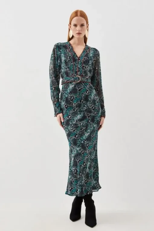 Petite Printed Georgette Woven Maxi Dress With Scarf Detail