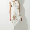 Petite Raffia Embroidered Linen Woven Midi Dress