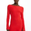 Petite Rib Knit Peplum Sleeve Flippy Mini Dress