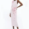 Petite Rose Print Drapey Crepe Jersey Midi Dress