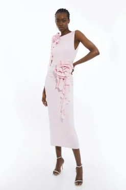 Petite Rose Print Drapey Crepe Jersey Midi Dress