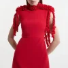 Petite Rosette And Ruffle Compact Viscose Tailored Mini Dress
