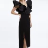 Petite Ruffle Ponte And Cotton Jersey Side Split Maxi Dress