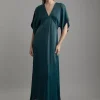 Petite Satin Angel Sleeve Woven Maxi Dress