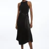 Petite Satin Back Crepe Asymmetric Waist Hardware Maxi Skirt