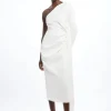 Petite Satin Back Crepe One Shoulder Drape Midi Dress
