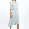 Petite Satin Back Crepe Wrap Tie High Low Maxi Dress
