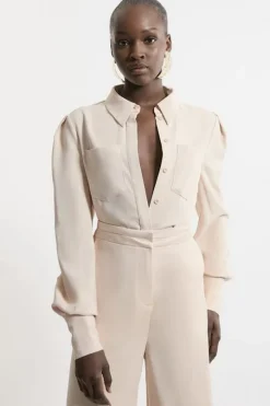 Petite Satin Back Crepe Woven Blouse