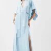 Petite Satin Crepe Tie Neck Woven Maxi Dress