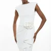 Petite Scuba Crepe Drama Rosette Woven Backless Mini Dress