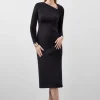 Petite Scuba Tailored Asymmetric Mesh Panels Maxi Dress