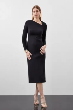 Petite Scuba Tailored Asymmetric Mesh Panels Maxi Dress