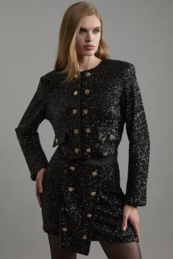 Petite Sequin Cropped Blazer