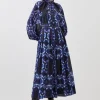 Petite Silk Cotton Border Print Woven Midi Dress