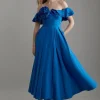 Petite Size Off The Shoulder Taffeta Woven Maxi Dress
