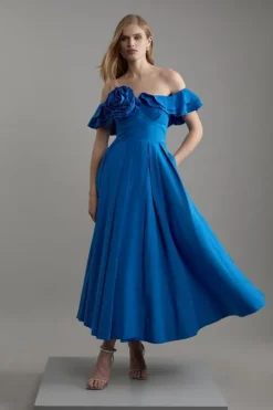 Petite Size Off The Shoulder Taffeta Woven Maxi Dress