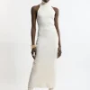 Petite Sleeveless Viscose Blend Turtleneck Knit Midaxi Dress