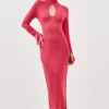 Petite Slinky Viscose High Neck Keyhole Knit Midi Dress
