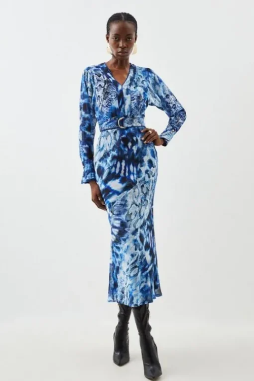 Petite Snake Georgette Woven Maxi Dress With Scarf Detail