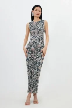 Petite Snake Mesh Jersey Sleeveless Maxi Dress