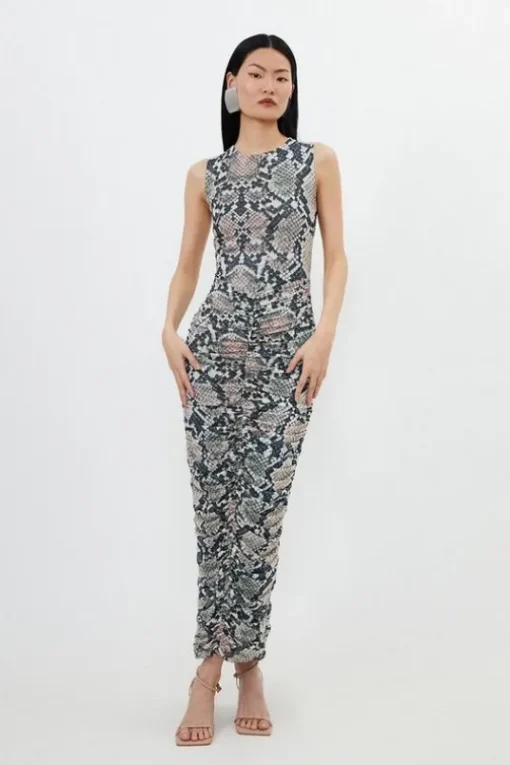 Petite Snake Mesh Jersey Sleeveless Maxi Dress