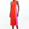 Petite Soft Tailored Color Block Split Strap Midi Dress