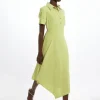 Petite Soft Tailored Crepe Button Detailed Midi Dress