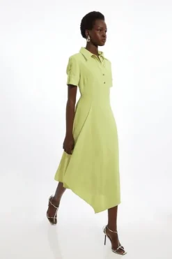 Petite Soft Tailored Crepe Button Detailed Midi Dress