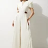 Petite Soft Tailored Crepe Tab Detail Pleated Jumpsuit