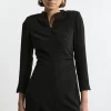 Petite Soft Tailored Ruched Waist Long Sleeve Mini Dress