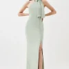 Petite Soft Tailored Tie Neck Midi Dress
