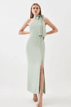 Petite Soft Tailored Tie Neck Midi Dress