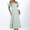 Petite Strappy Off The Shoulder Taffeta Woven Prom Dress