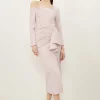 Petite Stretch Crepe Asymmetric Neckline Draped Maxi Dress
