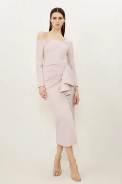 Petite Stretch Crepe Asymmetric Neckline Draped Maxi Dress